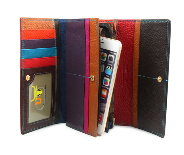 Double Zip Genuine Leather Ladies Wallet For iPhone 6 7 8 Plus